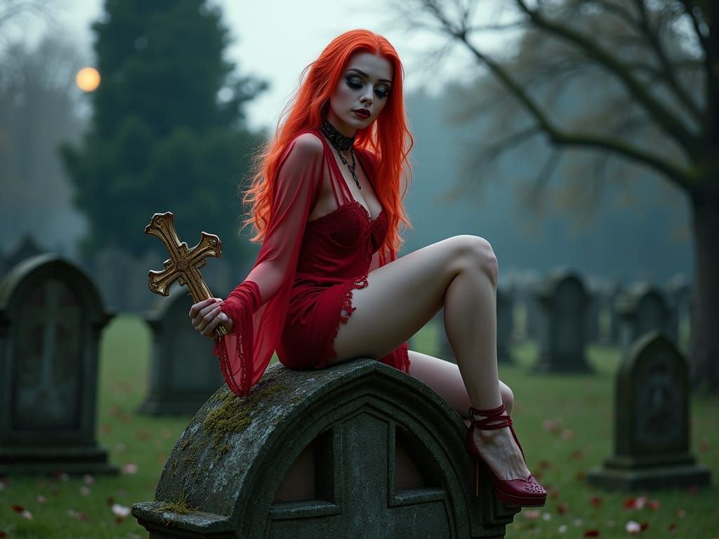 A traditional gothic church graveyard on a full moon night. ...