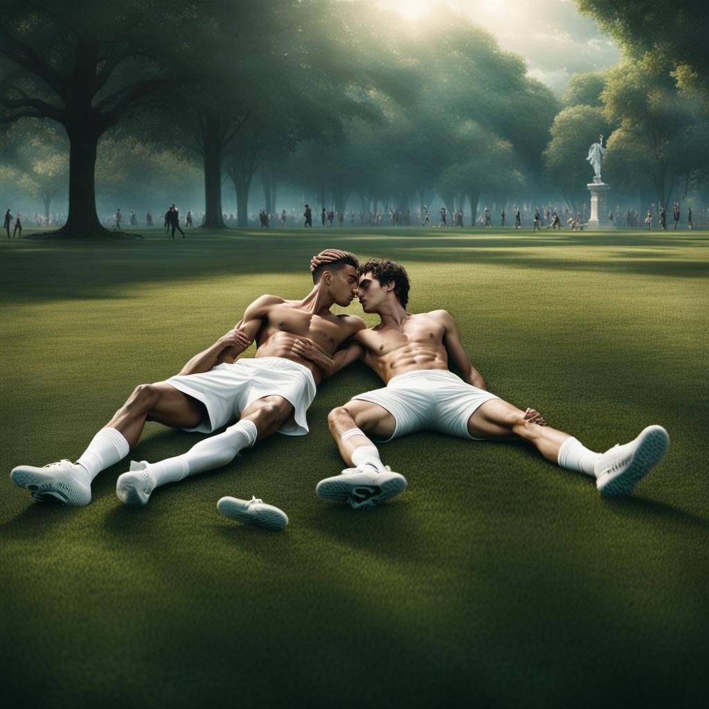 Shirtless Men Kissing in Park: Digital Matte Painting