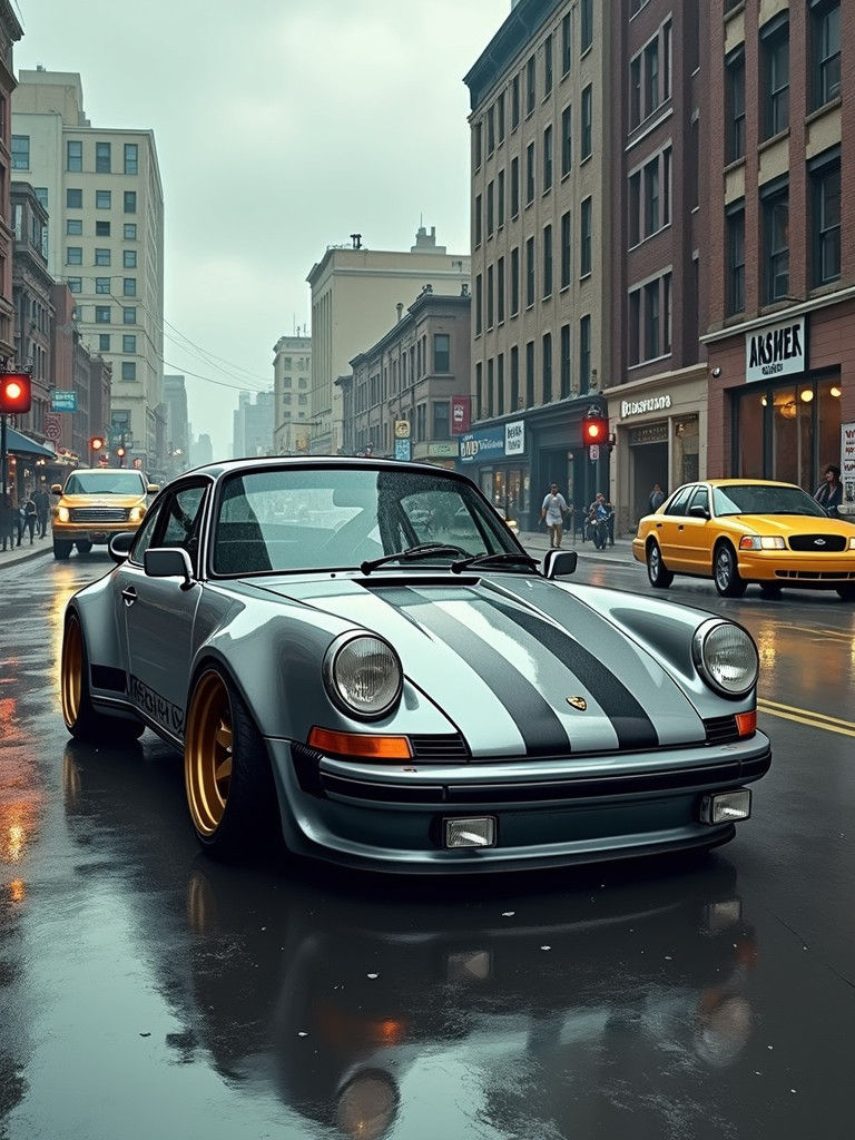 Tuned Porsche 992 on Detroit Street, Comics Style