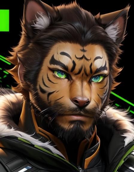 Portrait view of a bearded Male nekojin.