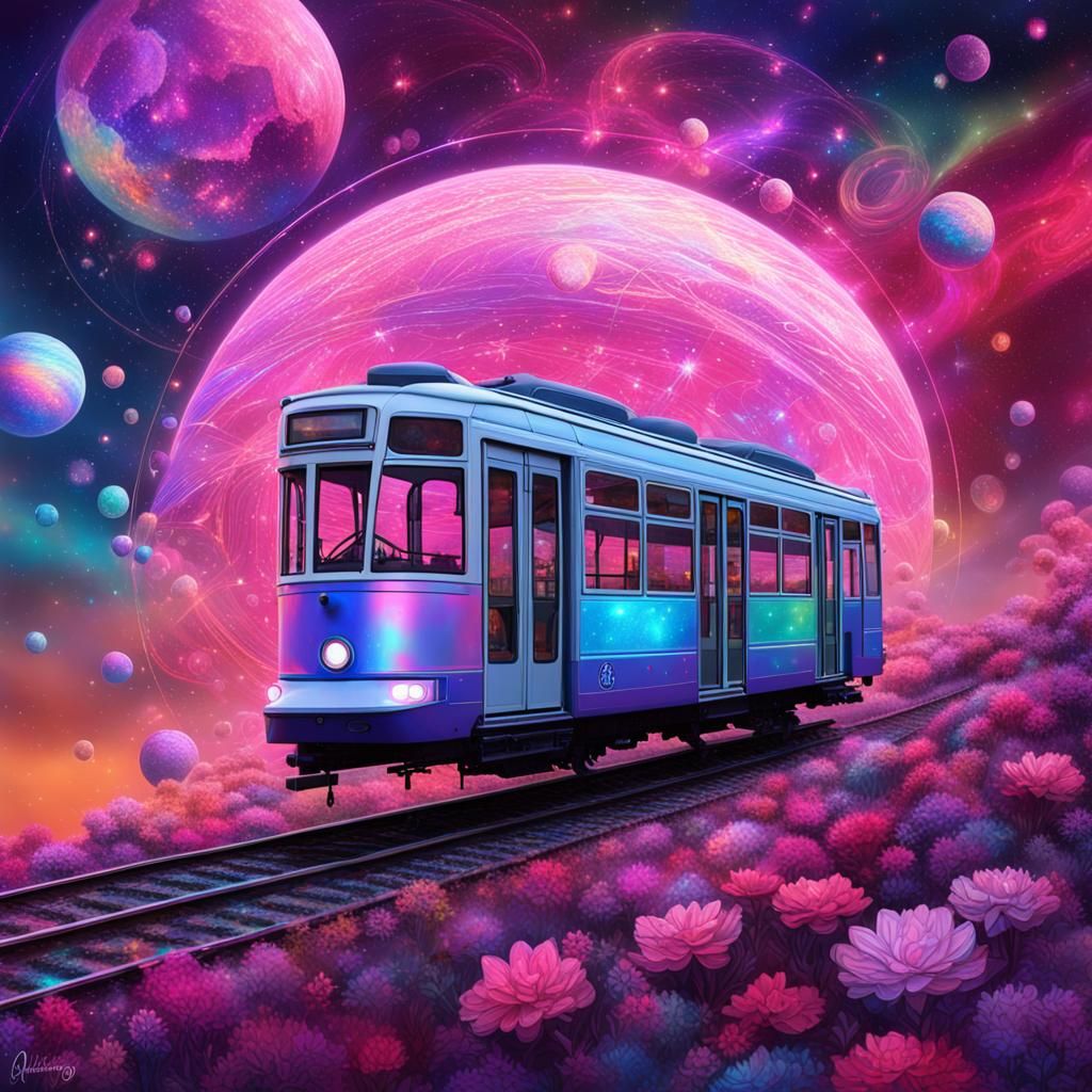 Rose Moon Cosmic Dreamscape in Vibrant Holographic Style