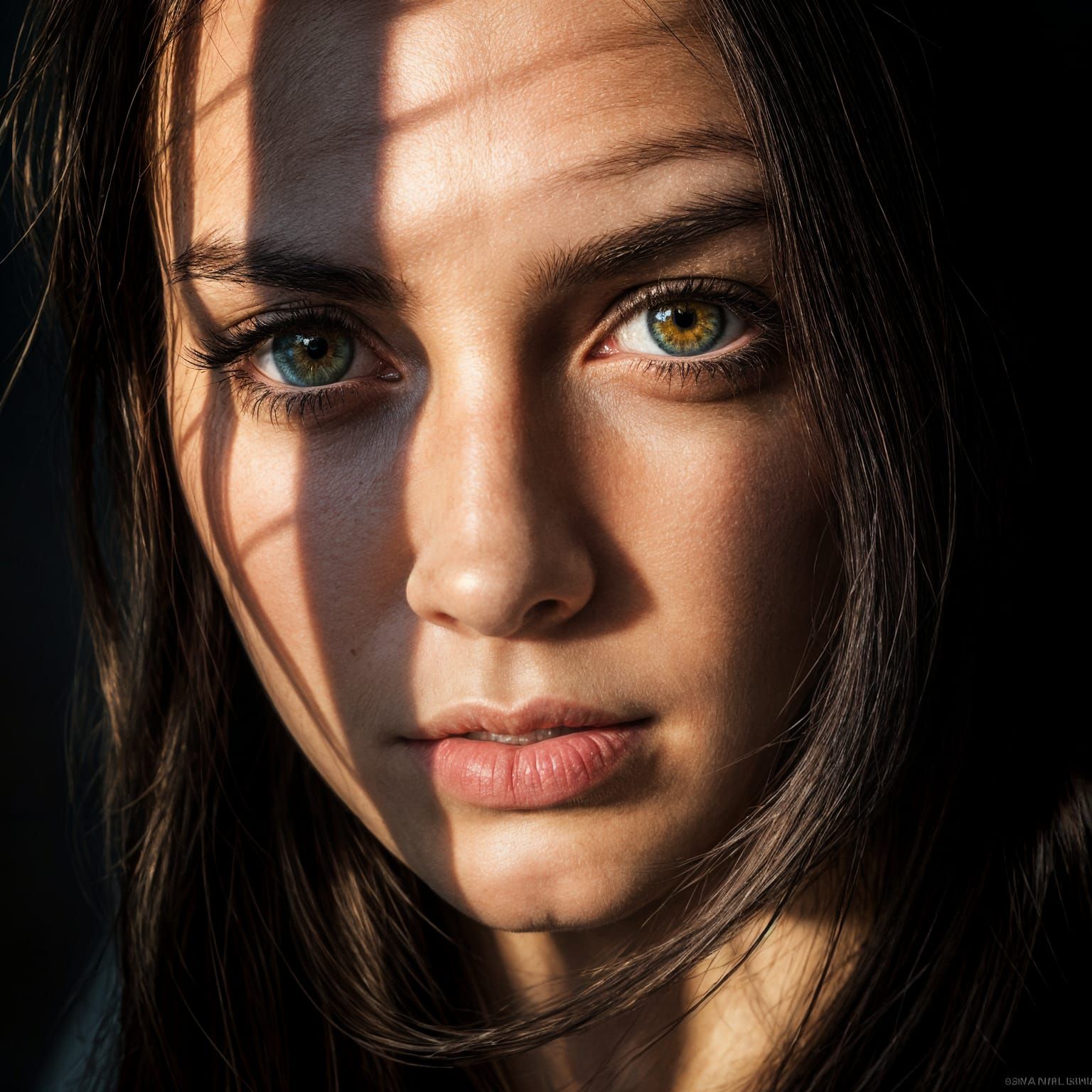 Hyper-Realistic Portrait of a Woman in Golden-Brown Eyes
