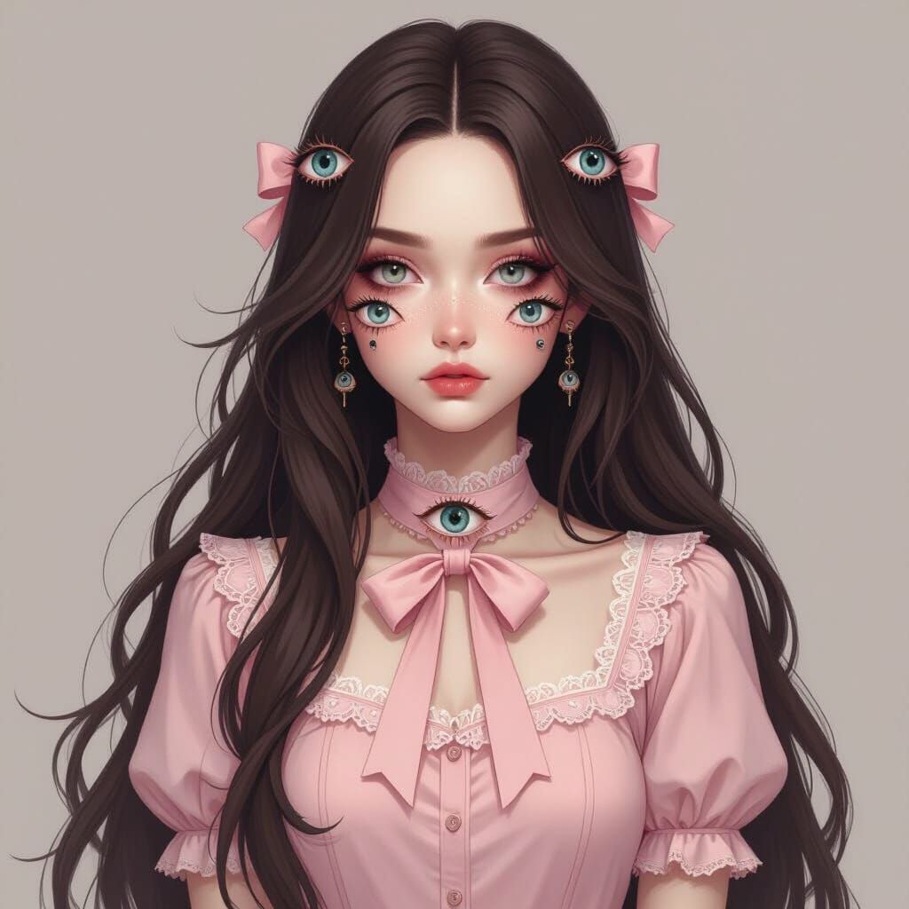 Surreal Woman with Many Eyes in Digital Art Style