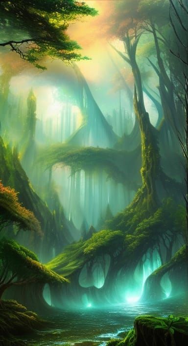 Science Fantasy Forest with Ancient Ruins