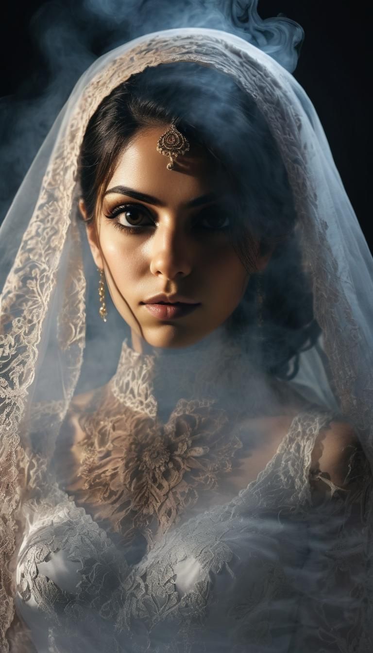 Silhouette of a Persian Bride with Vapor and Flames