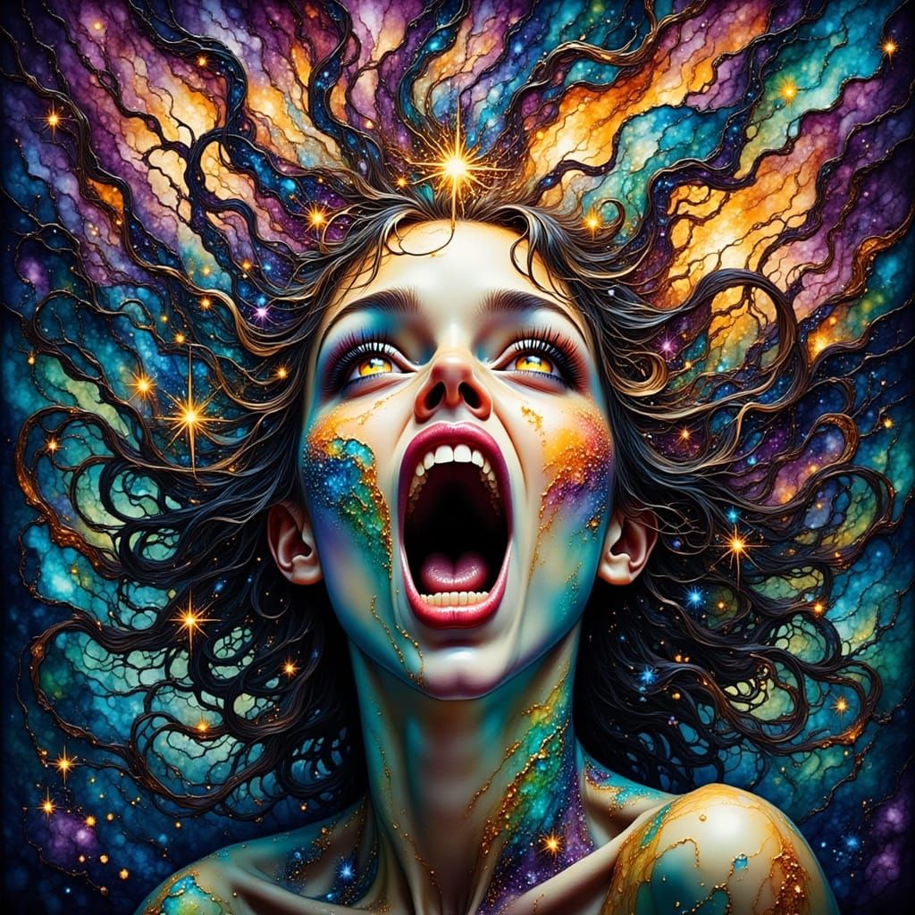 Cosmic Emotion Unleashed in Vortex of Purple and Gold