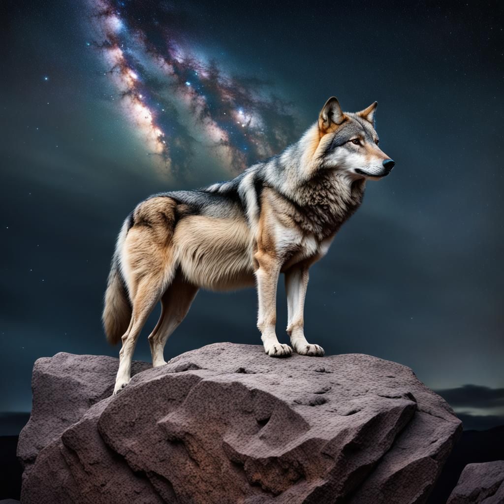 Majestic Grey Wolf Under the Milky Way