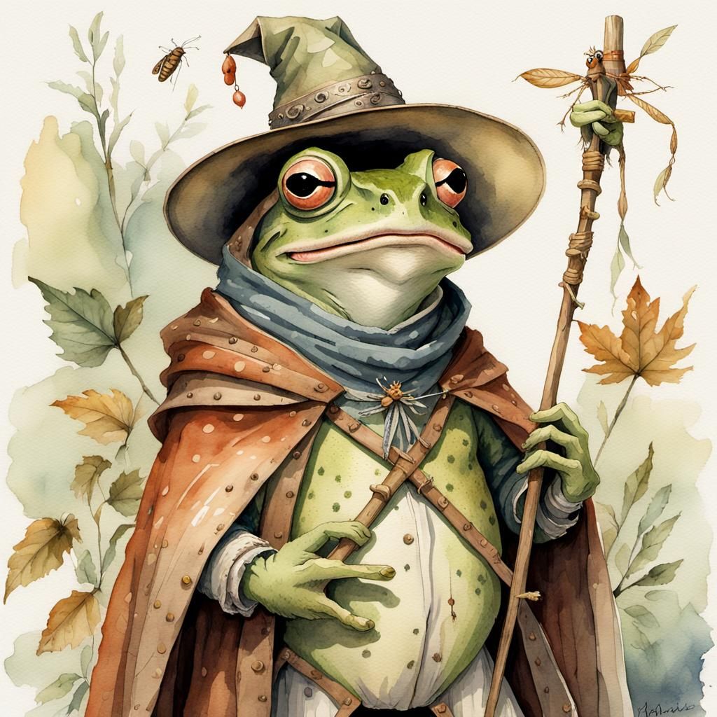 Frog Adventurer in Watercolor Illustration Style