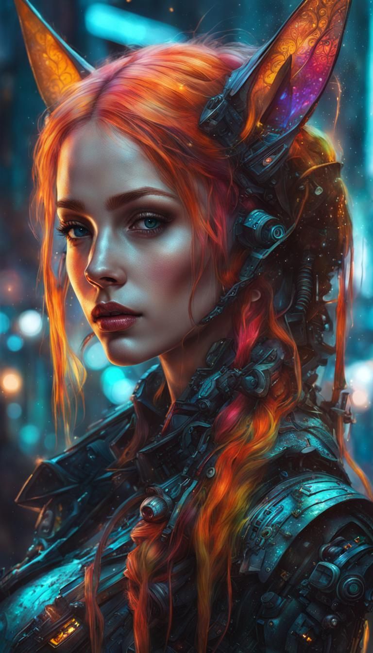 Cyberpunk Elf Girl in Neon Calcutta