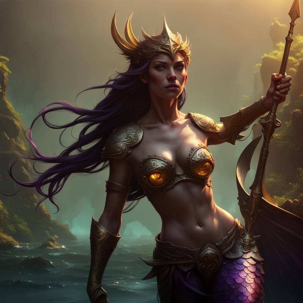 Fantasy Mermaid Warrior in Dynamic Lighting