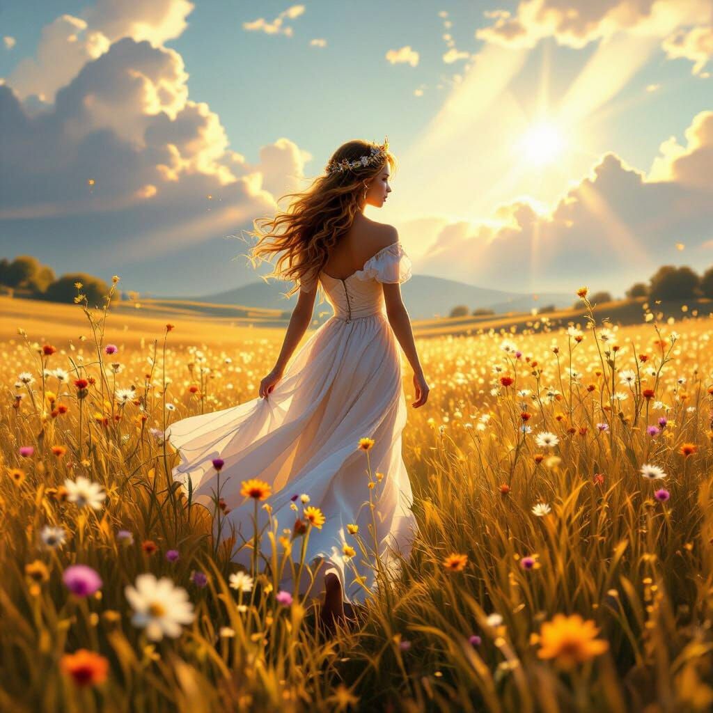 Majestic Princess in Golden Field, Epic Fantasy Art