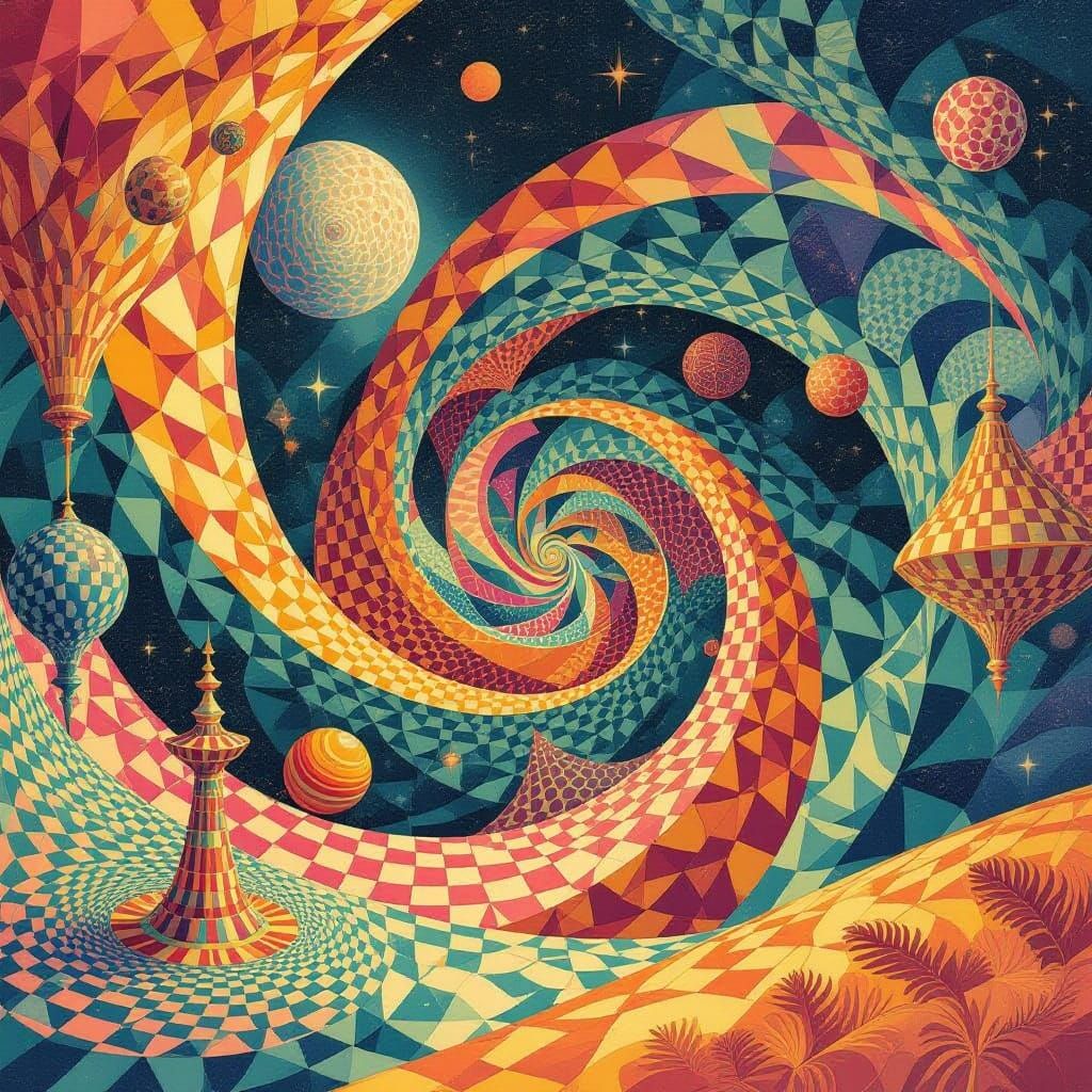 Psychedelic Geometric Dreamscape with Infinite Curves