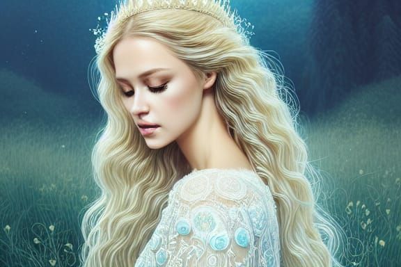 Swedish Beauty in Lace Dress: Digital Illustration