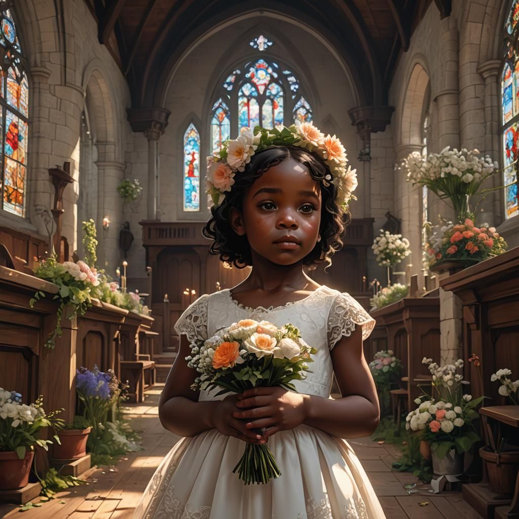 Toddler Flower Girl Portrait in Rustic Church