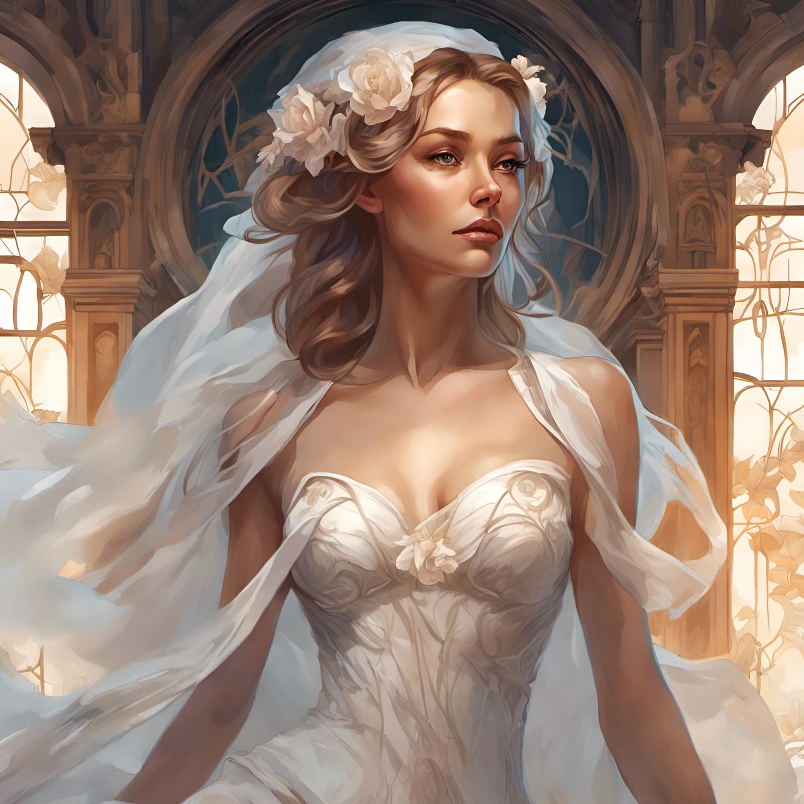 Beautiful Bride in Intricate Dress: Hyperdetailed Portrait