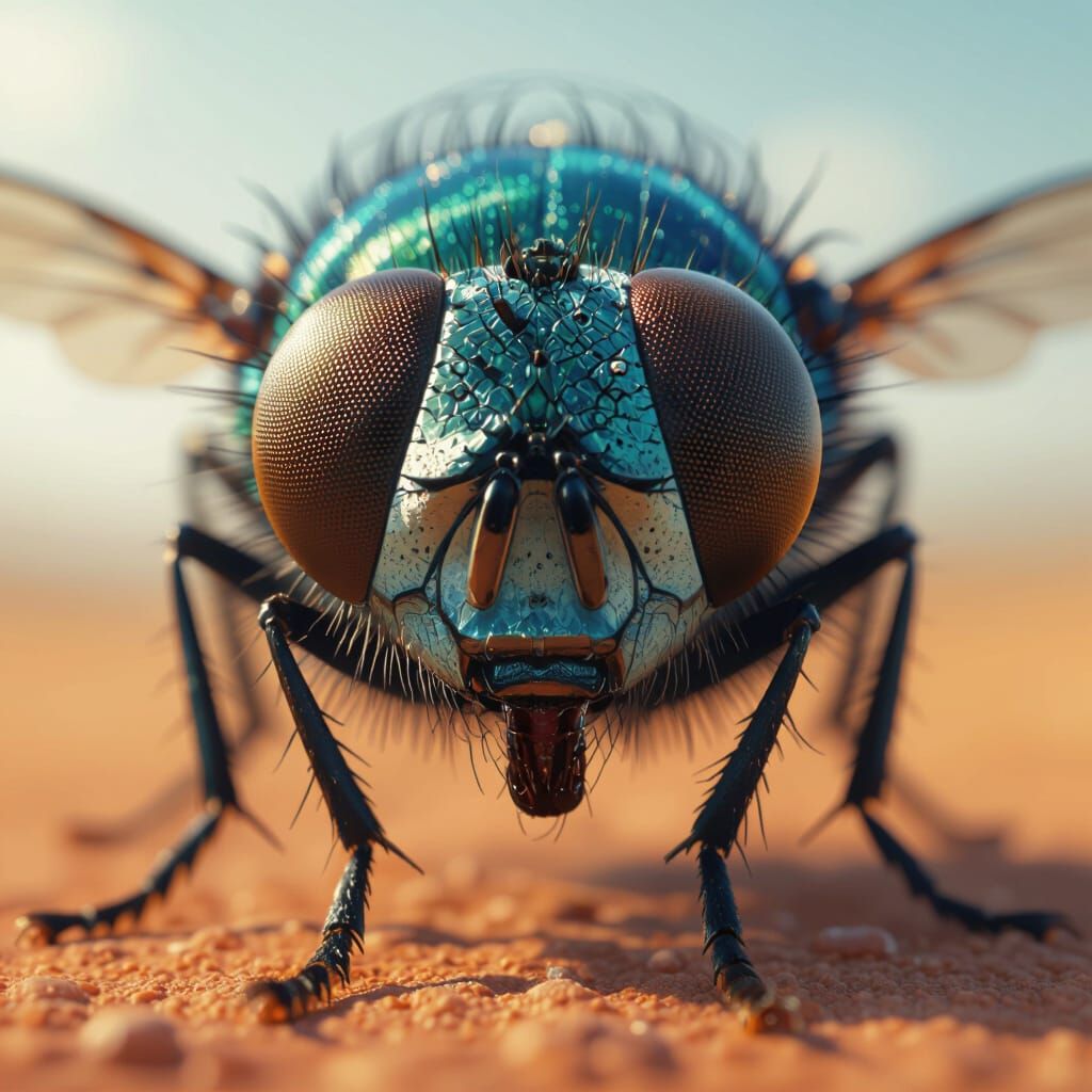 Detailed Fly Face Close-Up: Hyperrealistic Insect Portrait