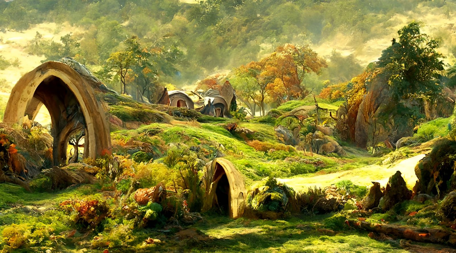 Hobbiton in Autumn: An Oil Painting Landscape