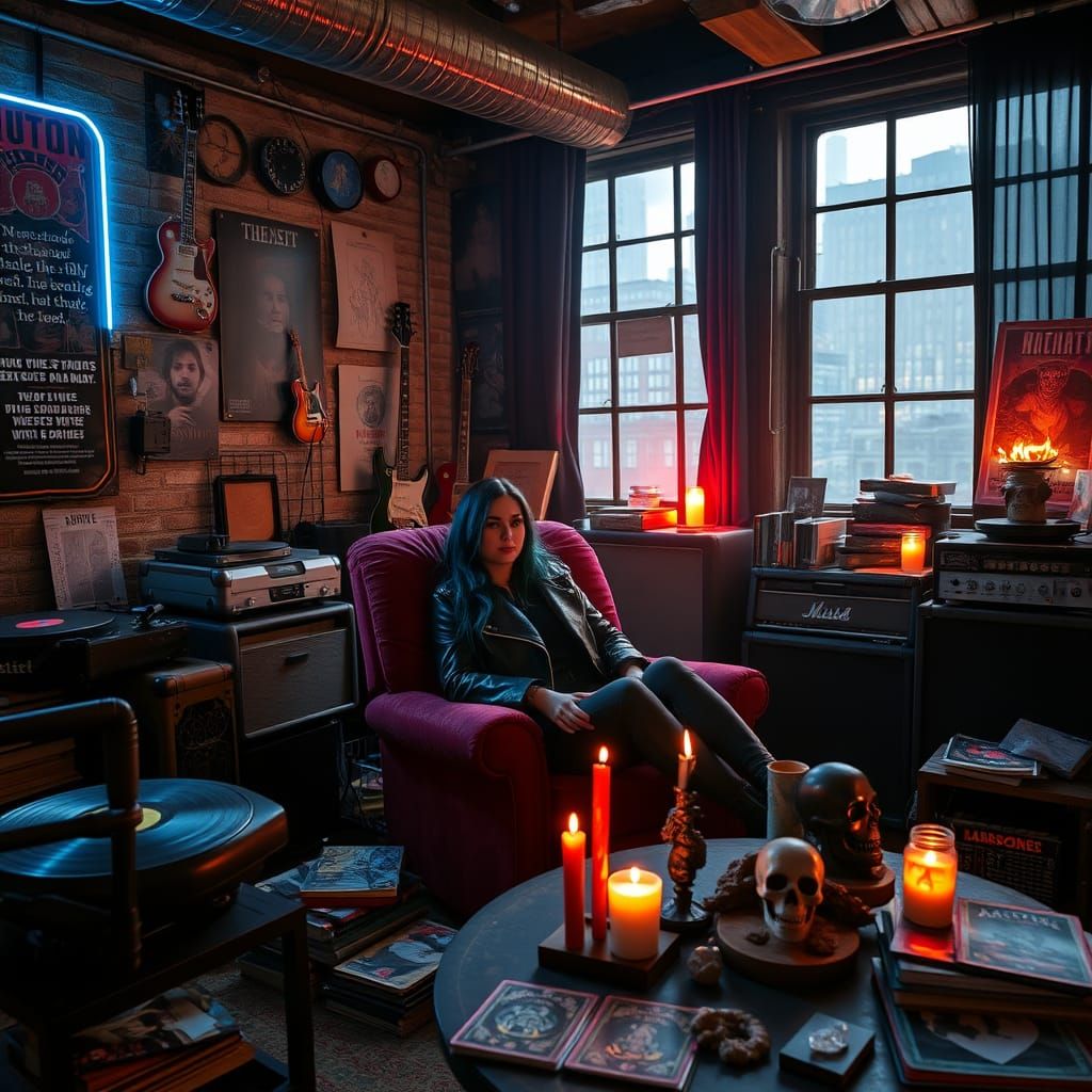 A moody, intimate apartment known as "The Nest" — a gothic-i...
