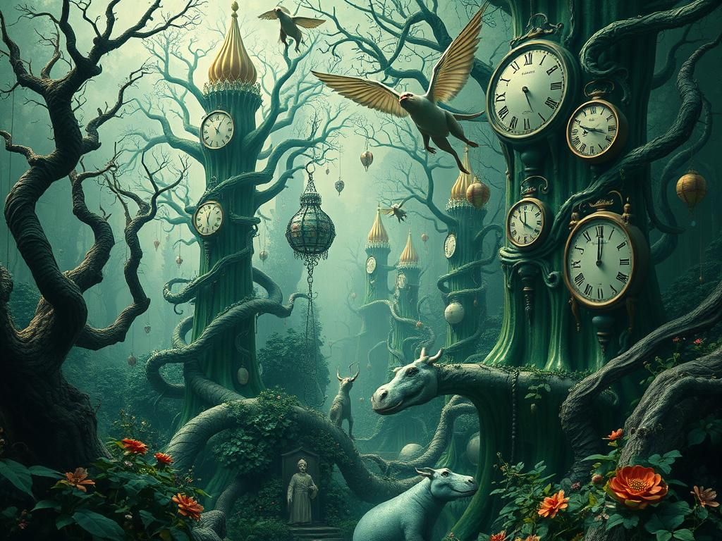 Surreal Circus Towers in Emerald Jungle Dreamscape