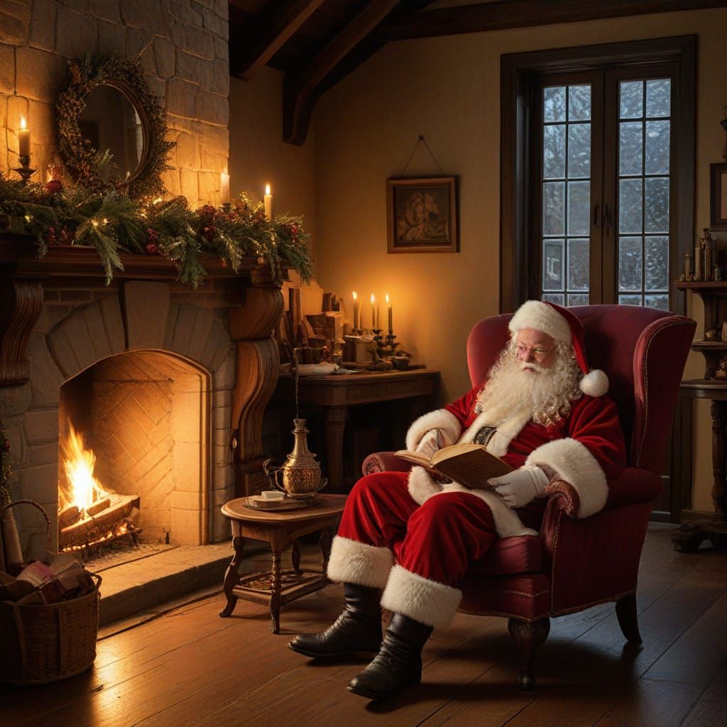 Santa in a Warm, Golden Study