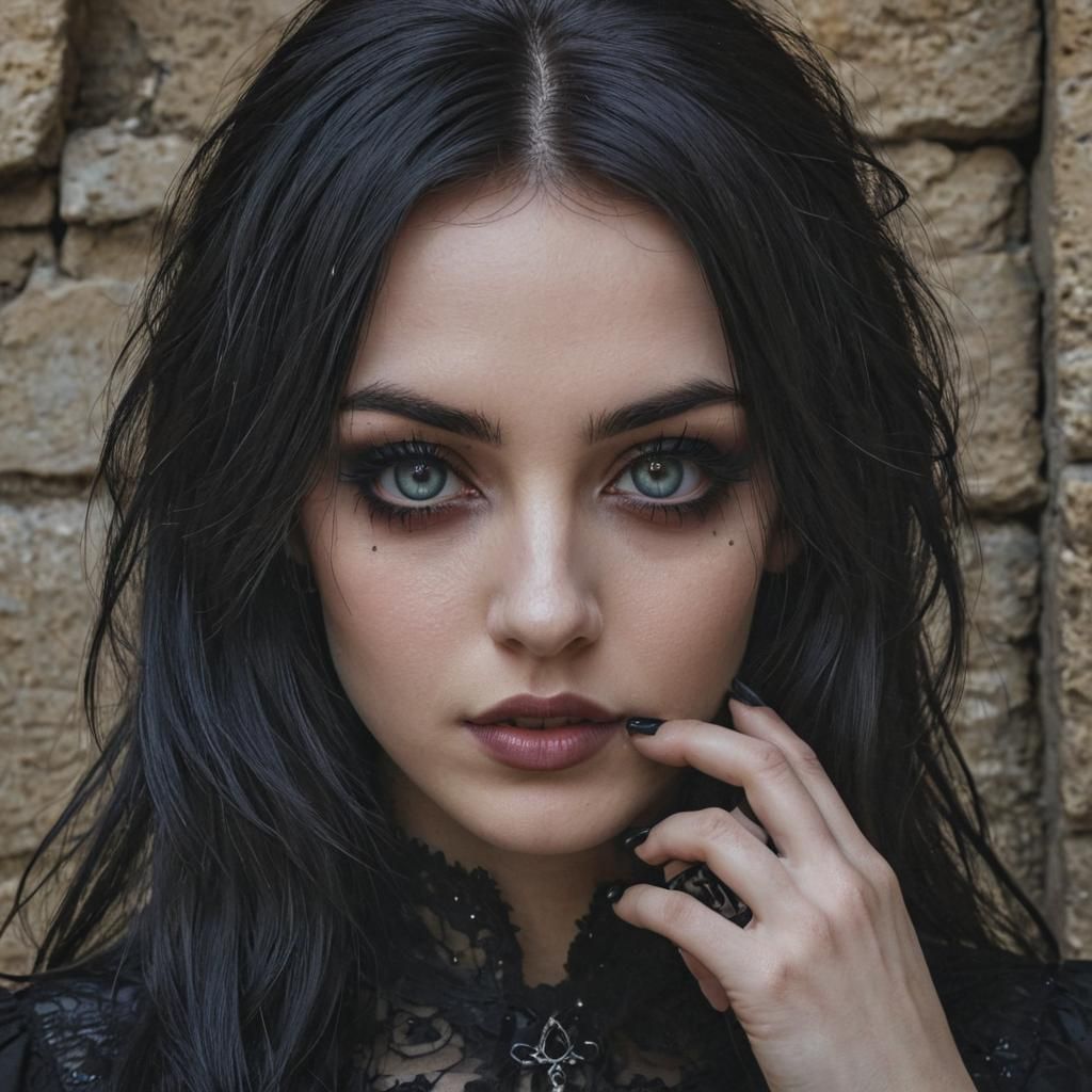Gothic Girl with Beautiful Eyes in Castle