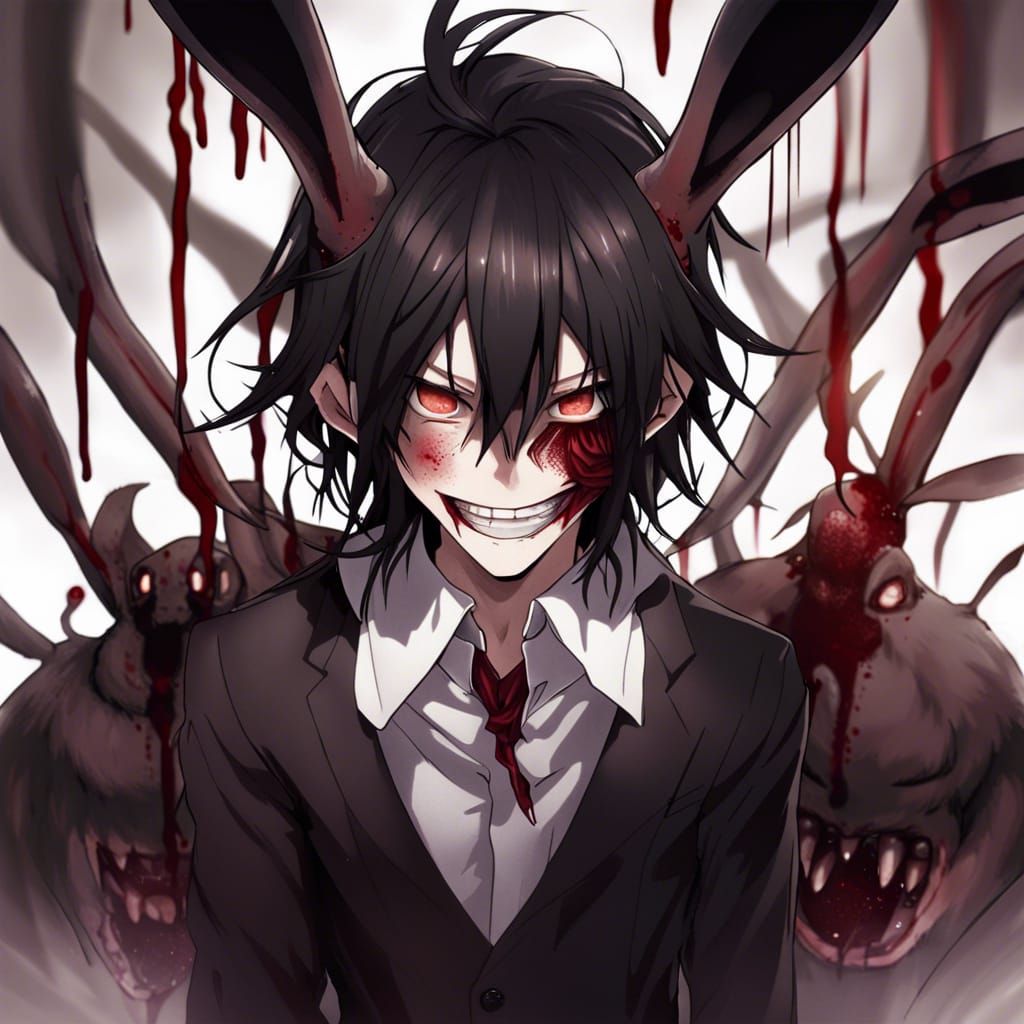 Human-Demon Rabbit Hybrid Portrait in Anime Style