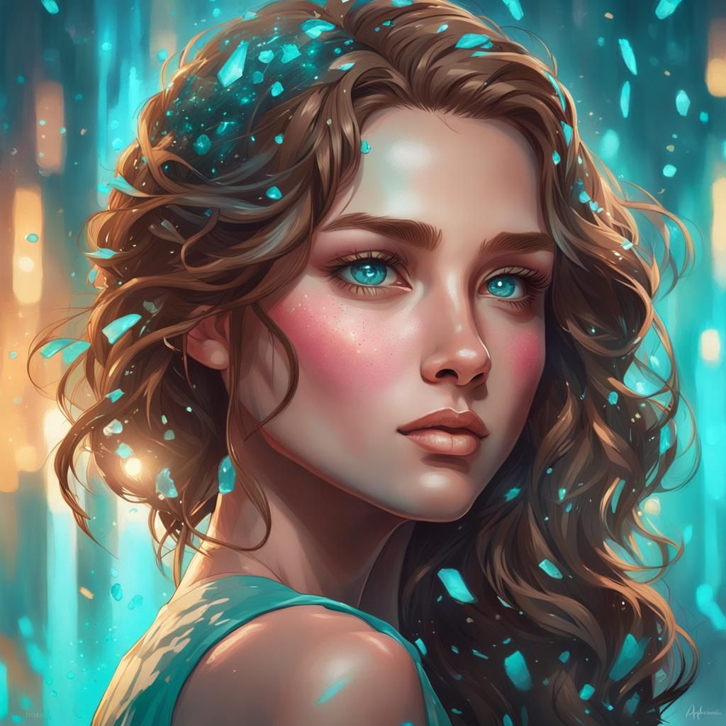 Girl with Teal Eyes, Detailed Portrait