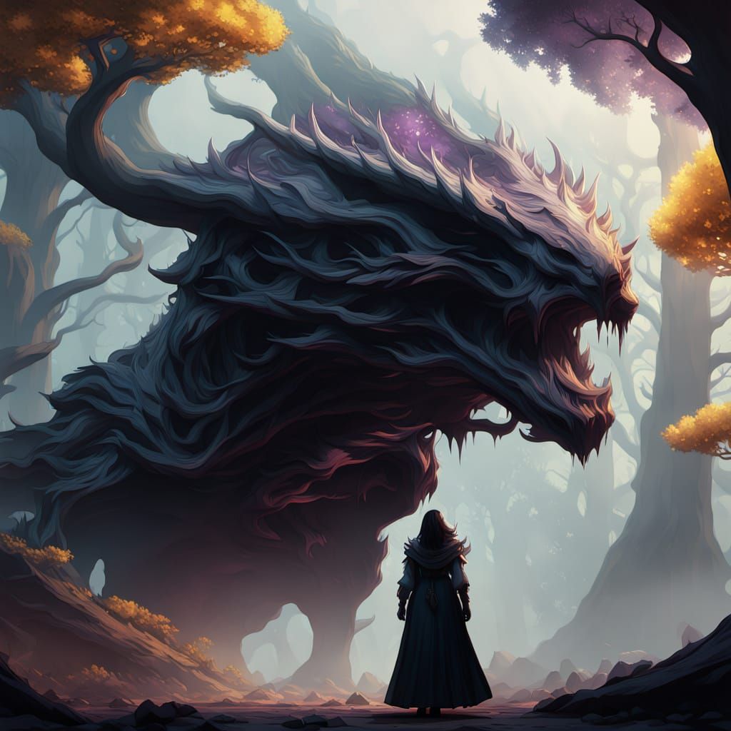 Ethereal Sorceress Amidst Ancient Forest, in Greg Rutkowski'...
