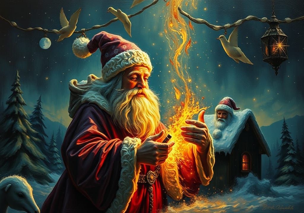Luminescent Santa and Rudolf in Impasto Oil Painting