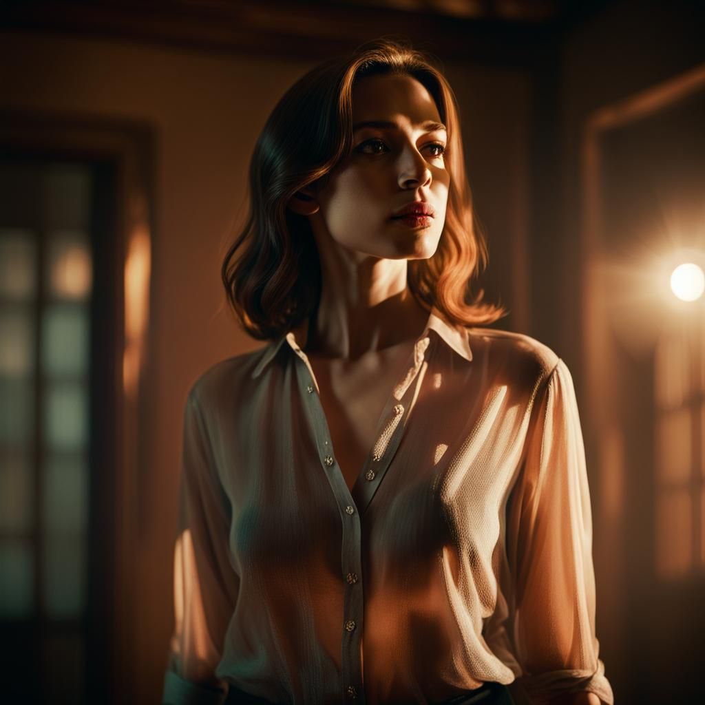 Cinematic Portrait of Woman in Atmospheric Lighting