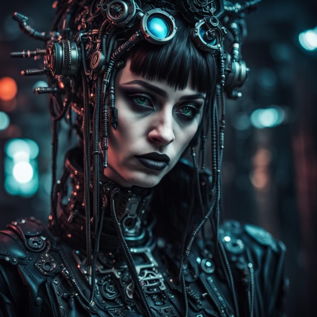 Hyperrealistic Goth Cyberpunk Woman in HDR