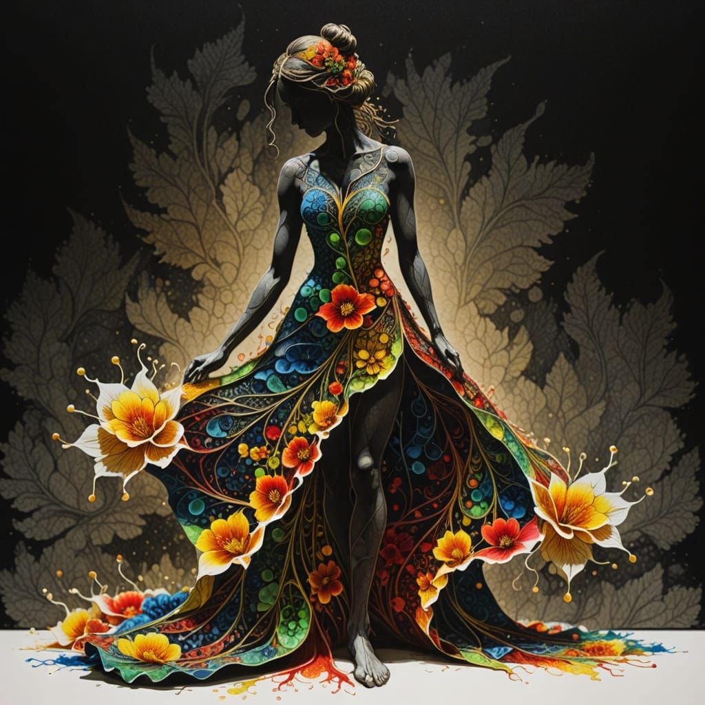 Organic Floral Fractal in Vibrant Pyrographic Pointillism