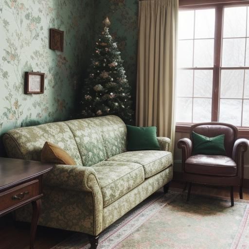 Cozy Vintage Living Room with Green Floral Sofa