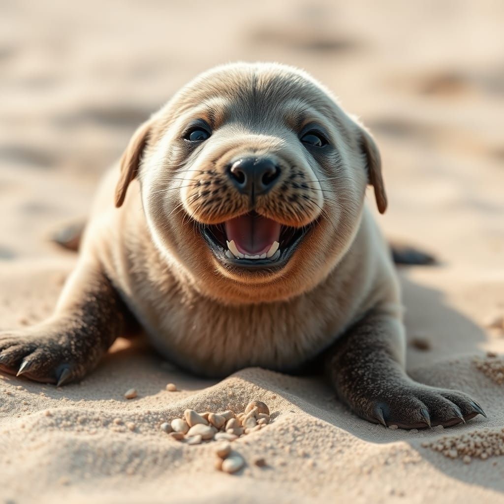 Smiling Sand Seal Puppy: An AI Creation