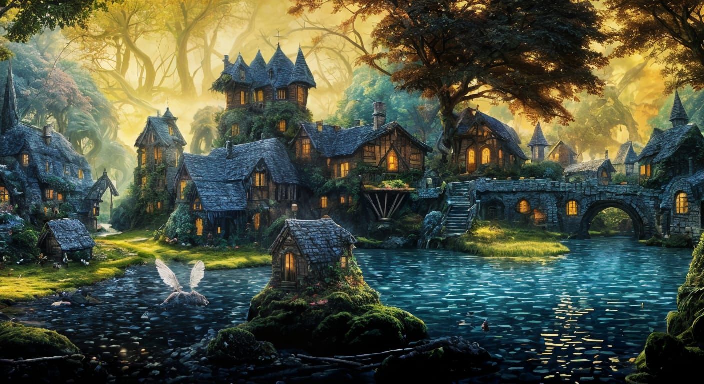 Whimsical Faerie Village Treehouse in Photorealistic Style