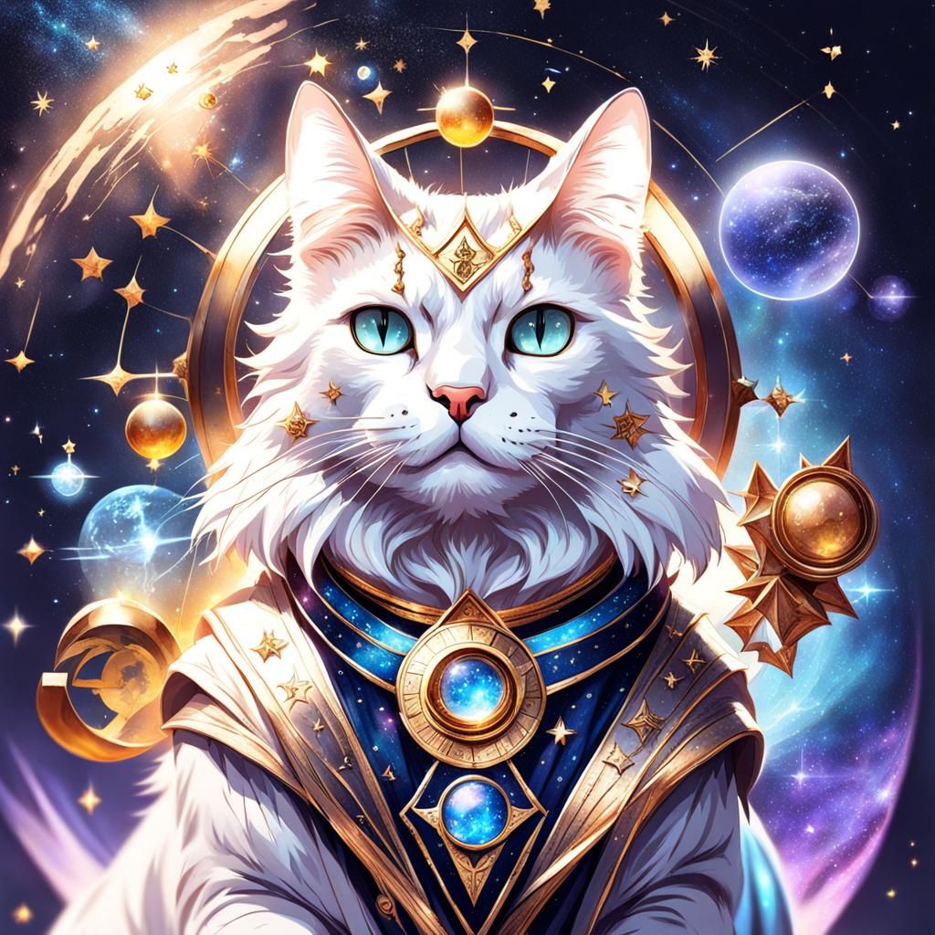 Magical Astrological Cat in Celestial Style