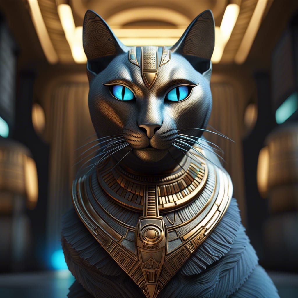 Futuristic Divine Cat Portrait in Ancient Egypt Style