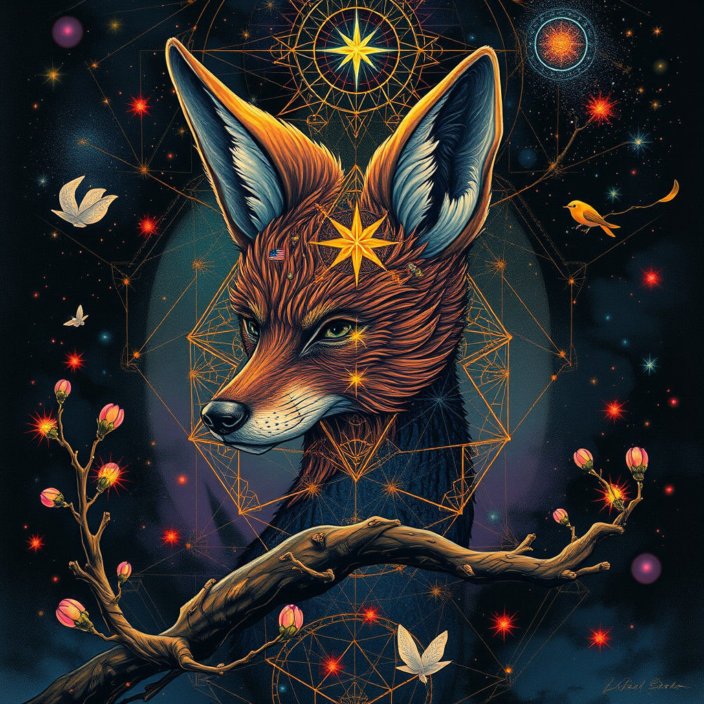 Psychedelic Surrealism with Geometric and Organic Shapes