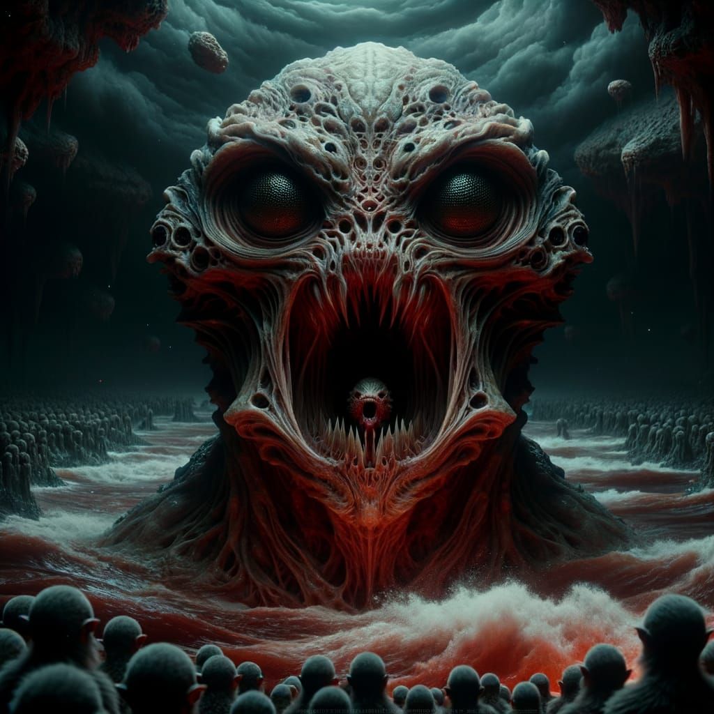 Alien Entity in Dark, Turbulent Ocean Scene