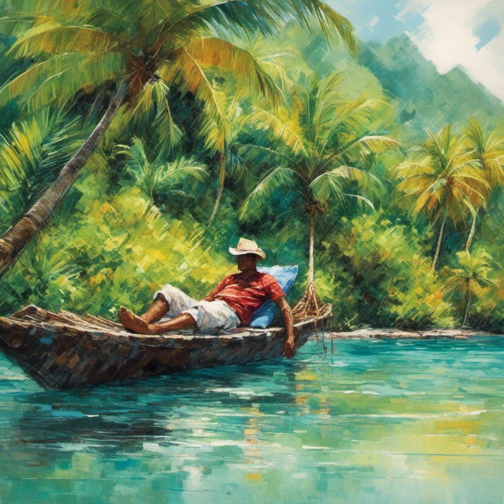 Man Relaxing on Tahitian Beach Paradise