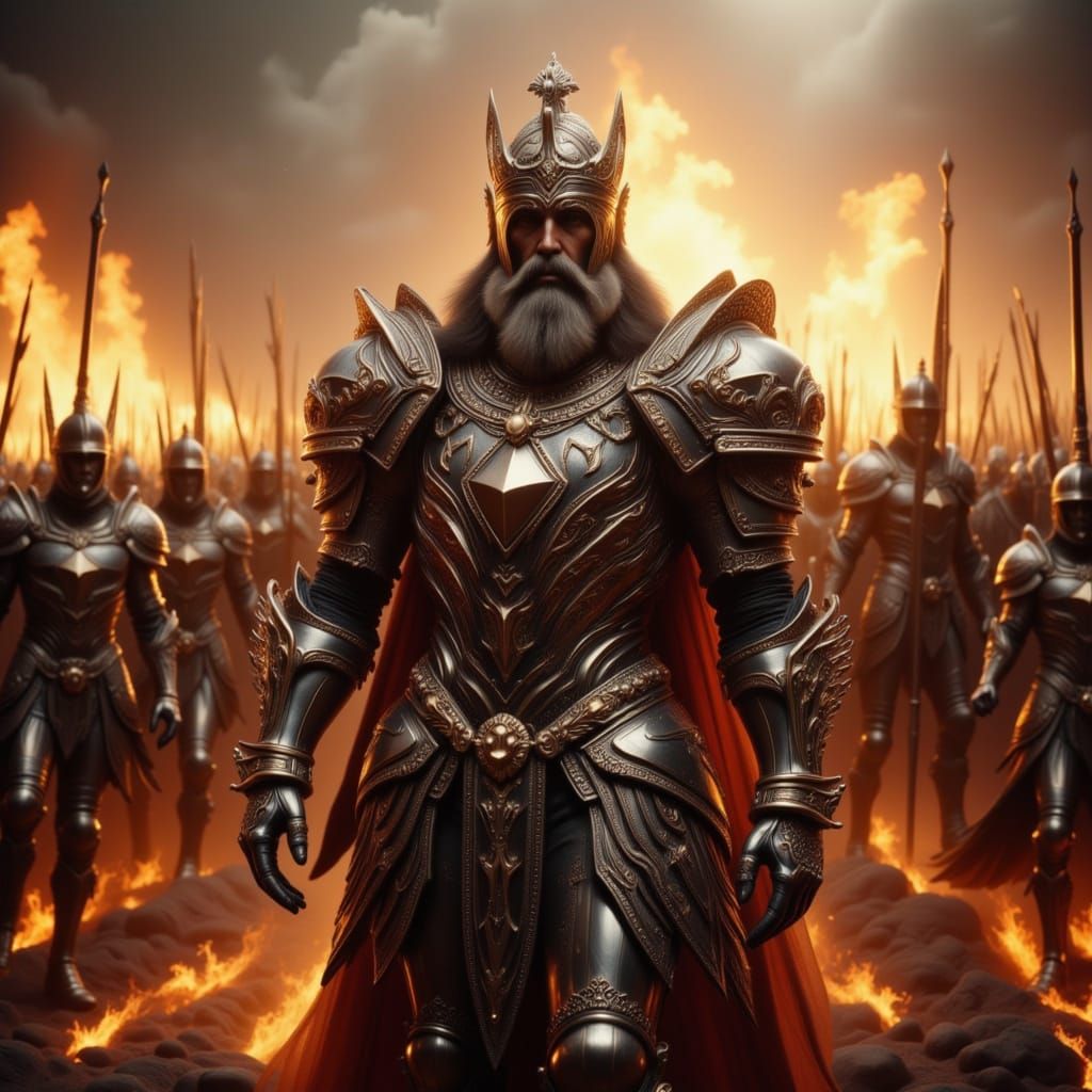 King in Smoky Glass Armor Leads Battle