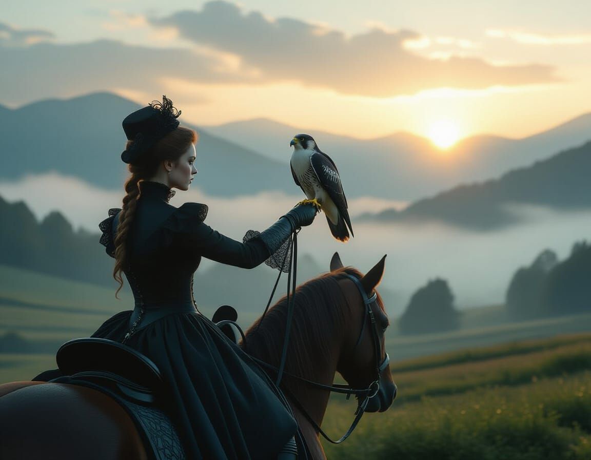 Gothic Victorian Woman Rides at Dawn