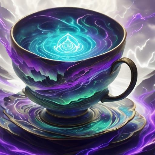 Magical Teapot Emitting Energy in Fantasy Style