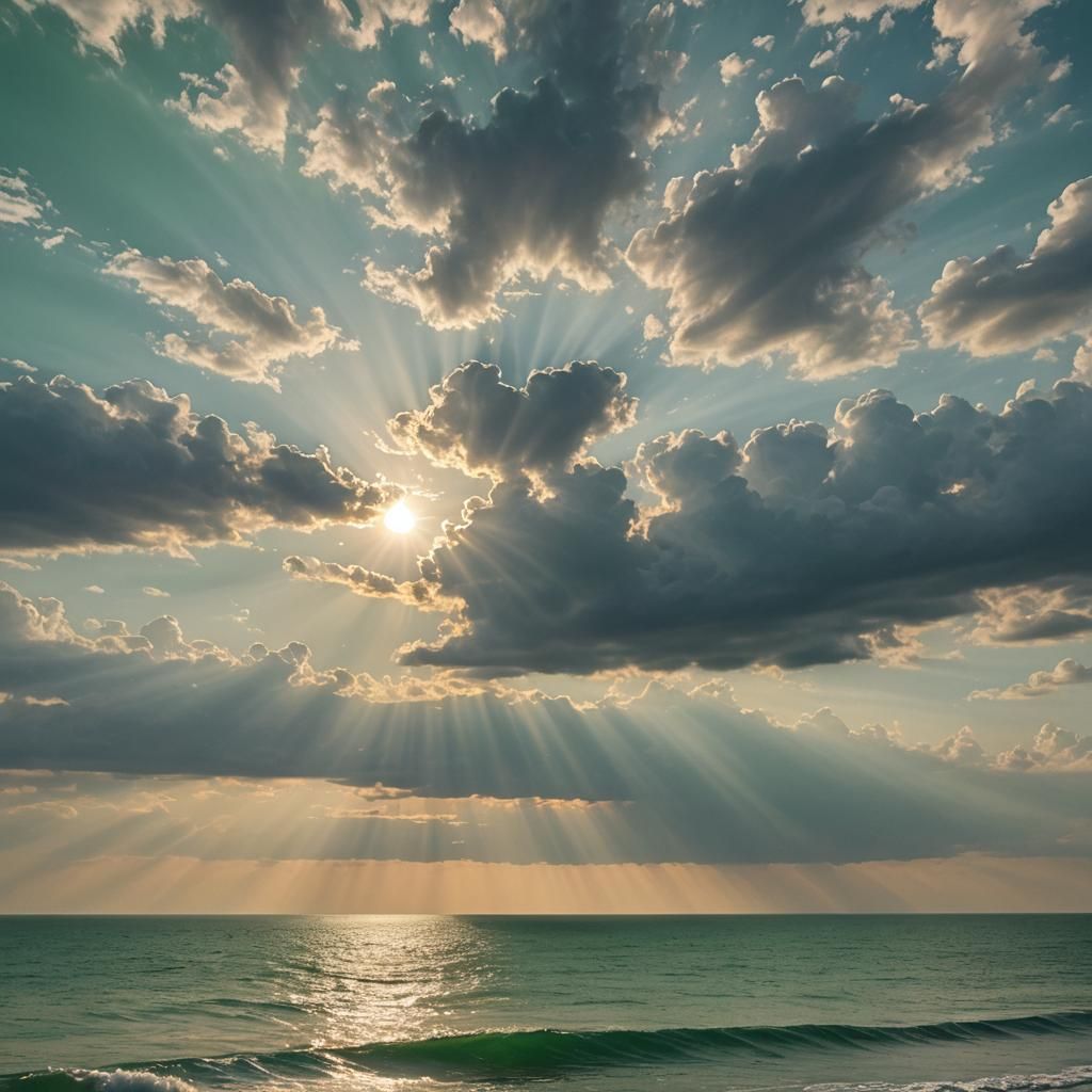Green Sun Rising Over the Sea in Soft Focus