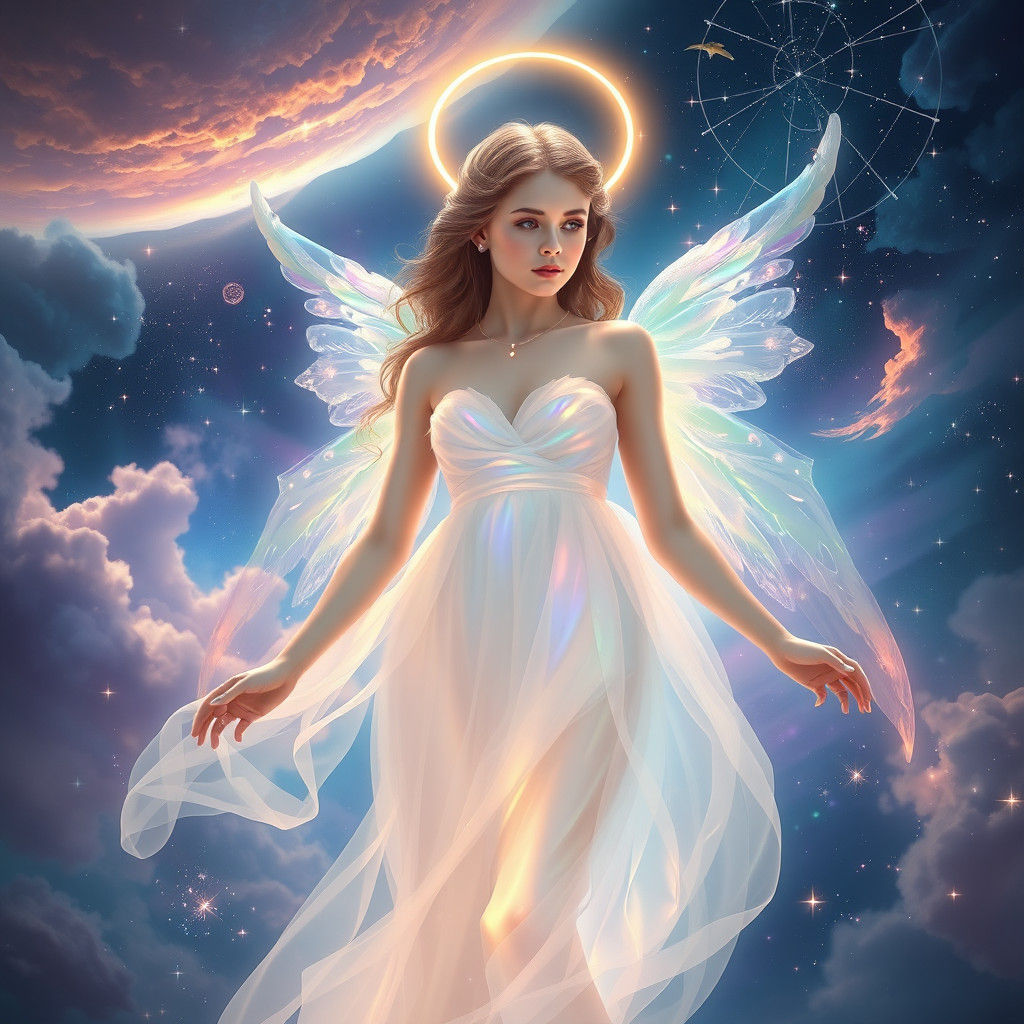 Ethereal Angelic Being in Illuminated Space Scene