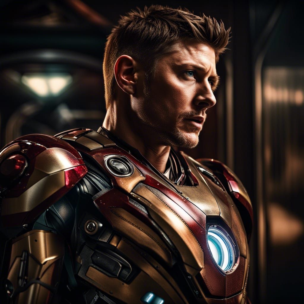 Jensen Ackles as Iron Man: Hyperrealistic Marvel Portrait