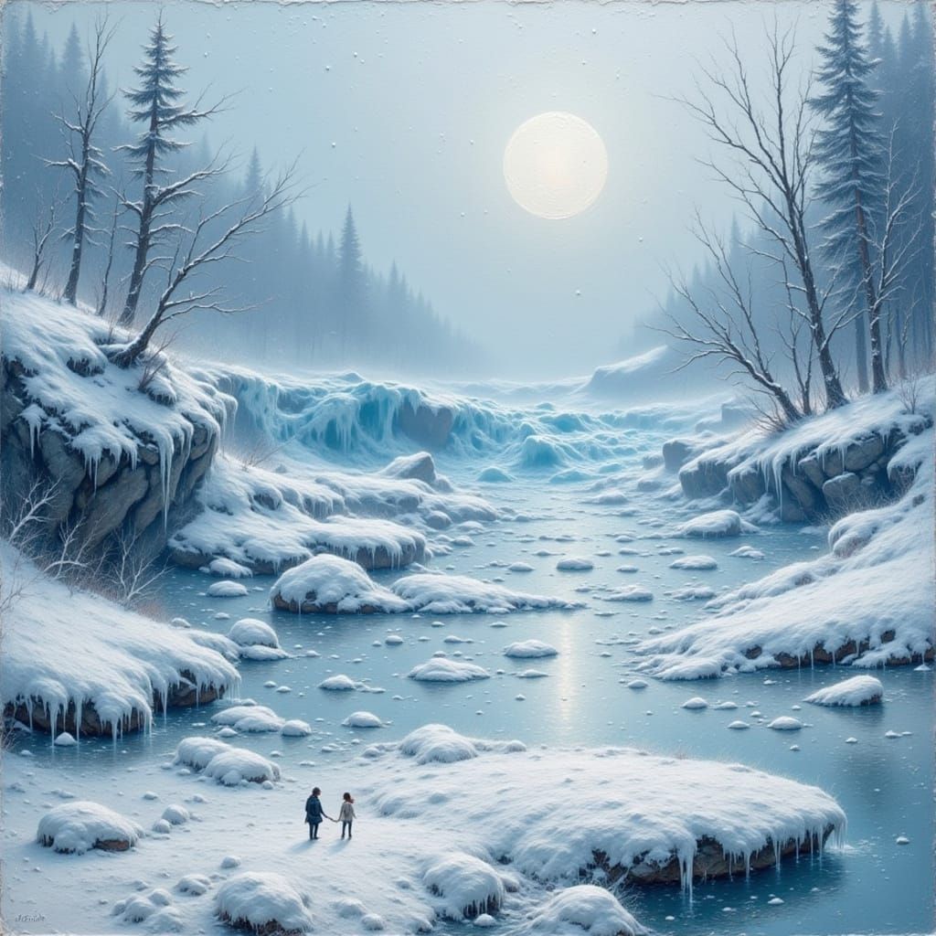 Frozen Ice Beach in Grungy Oil Painting Style
