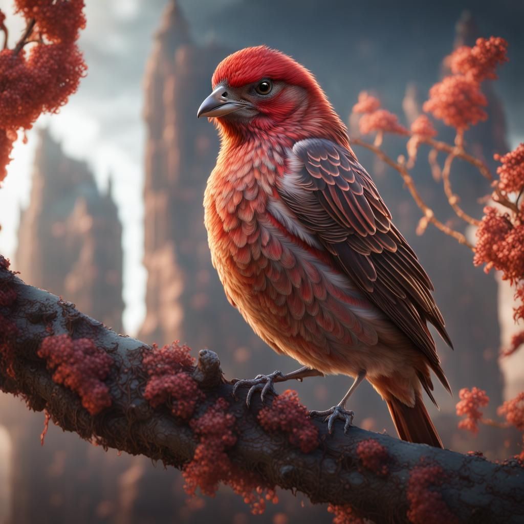 House Finch Phoenix Hybrid in Detailed Matte Painting