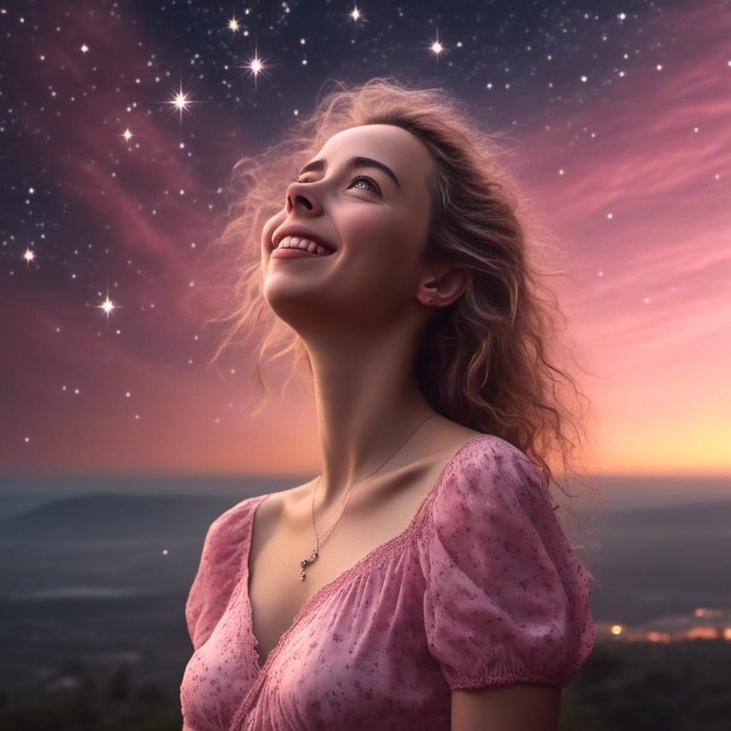 Stunning Girl Gazing at Ethereal Sunset in Hyperrealism