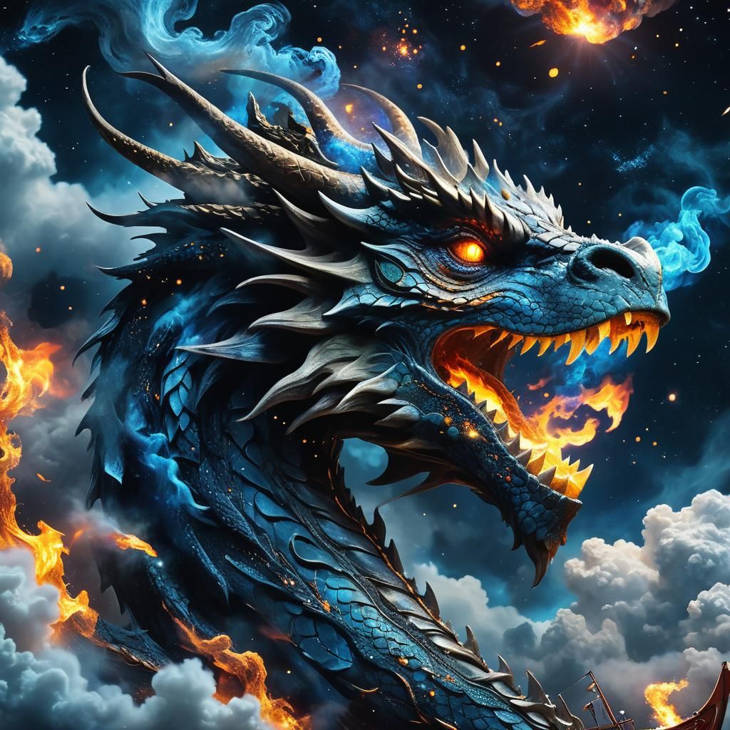 Dragon's Fiery Breath Illuminates a Starry Galaxy